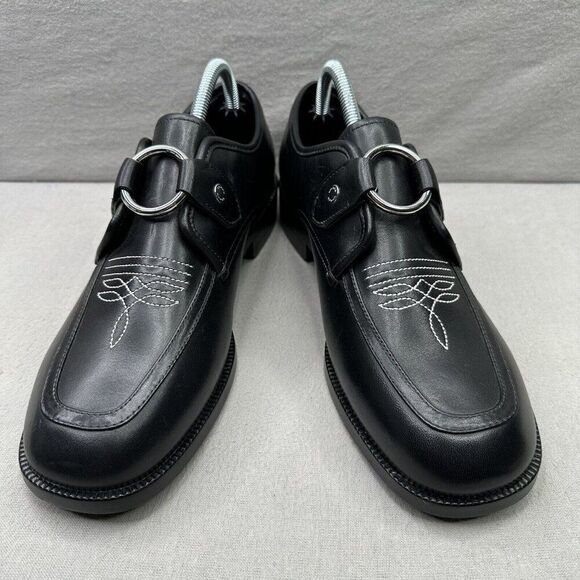 COACH Western Harness Derby Mens Size 8 D Loafers Black Cognac Leather Cordovan - Picture 2 of 8